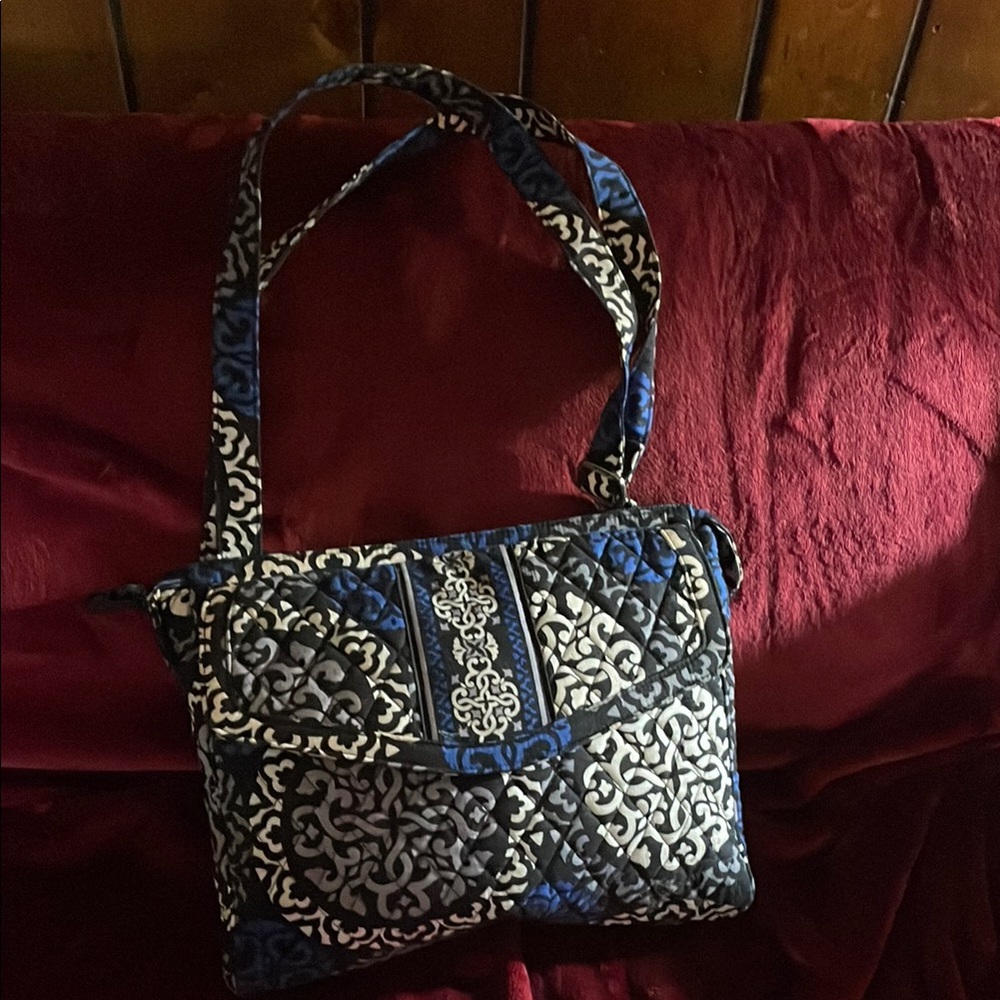Stylish Blue and Black Quilted Shoulder Bag